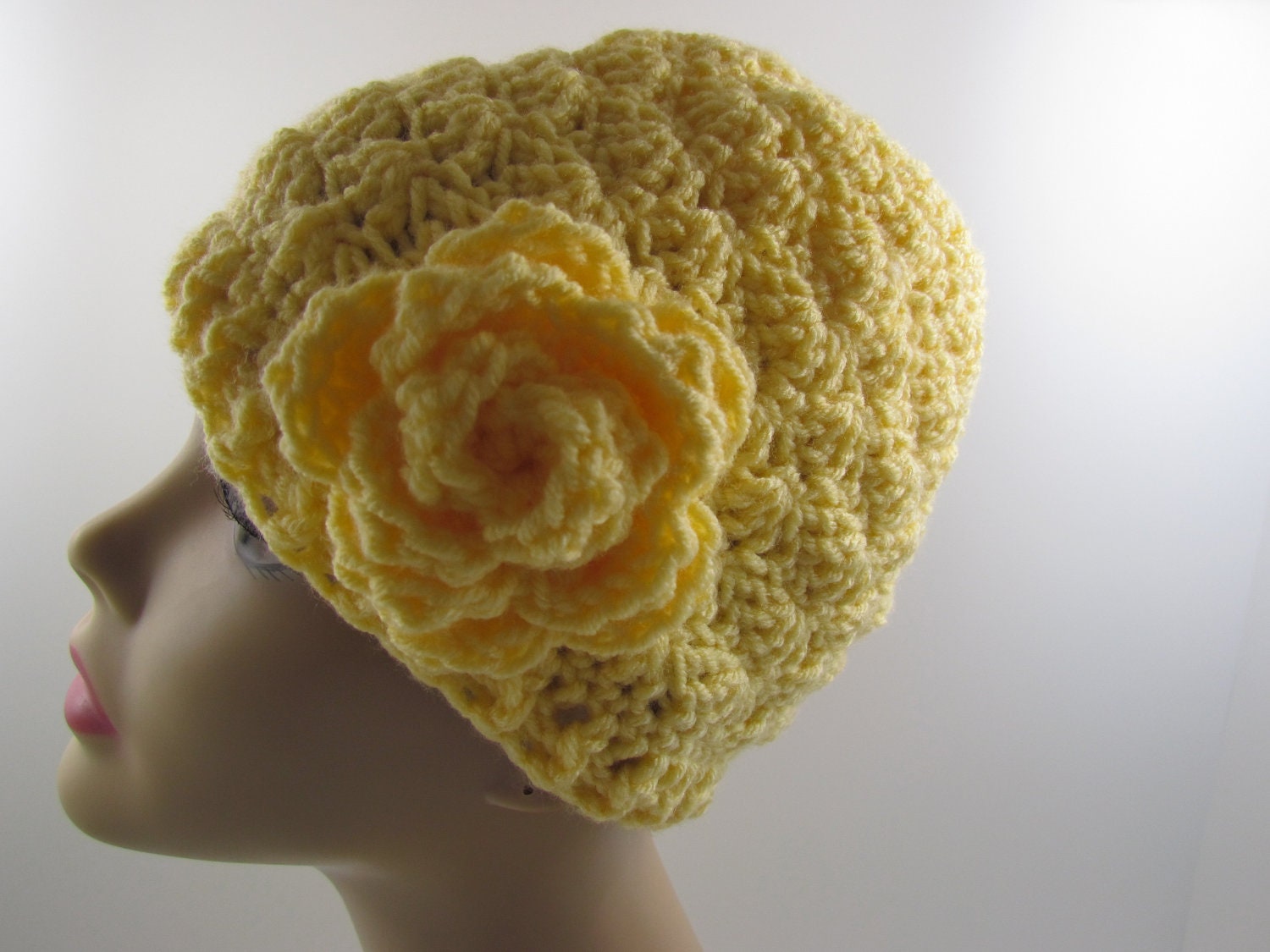 Crochet Girls Hat Beanie with Flower for Girls 2-7 Buttercup Yellow Ready to Ship Direct Checkout
