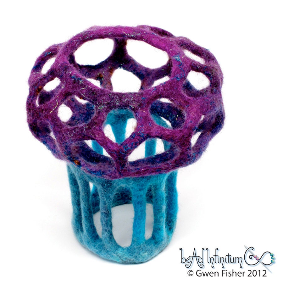 Textile Bangle Bracelet No. 39 Purple Wet Felt with Merino Wool Silk