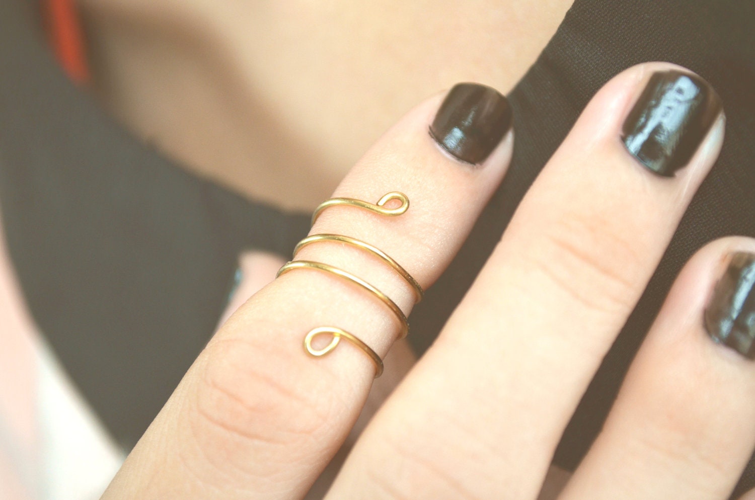 Knuckle Ring Loop Coil Spring Single Joint Ring Gold Brass Wire Wrap Stackable Bohemian Hippie Eclectic Statement Jewelry Adjustable