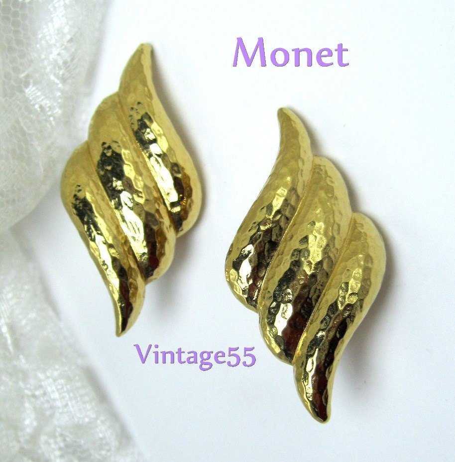 Vintage Earrings Monet Gold Tone Clip On By Vintage55 On Etsy