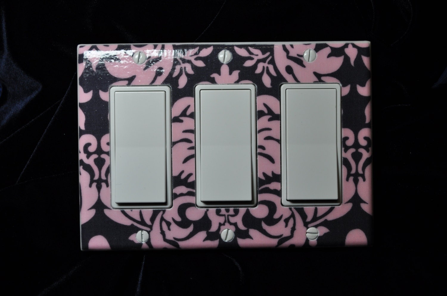 Damask Pink and Gray Light Switchplate Cover Triple Rocker (STANDARD SIZE) dandy damask