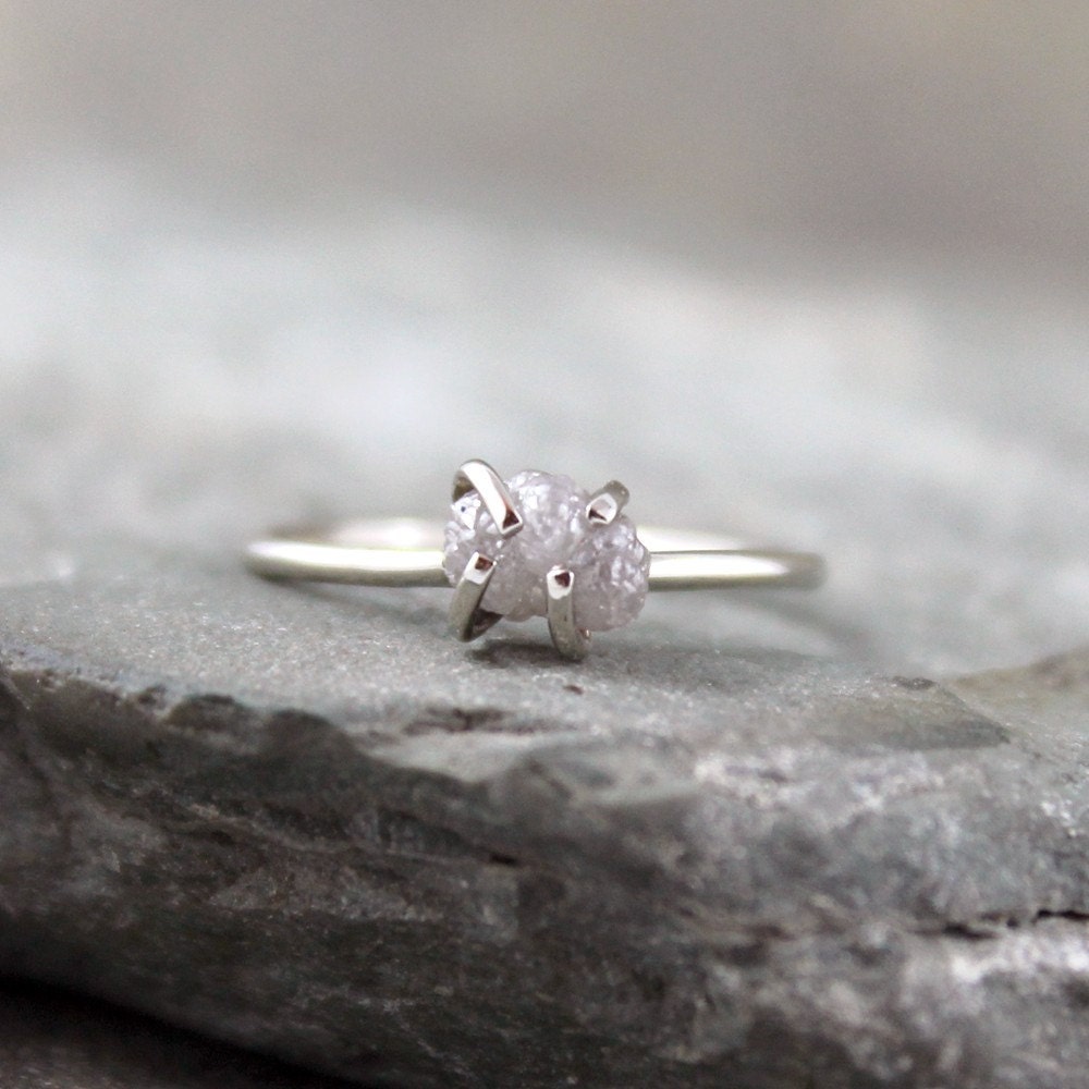 10K White Gold Diamond In The Rough Engagement Ring - One Carat Raw Rough Uncut Diamond - Handmade and Designed by A Second Time