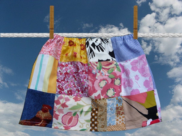 Girls Patchwork Skirt Handmade Coloful Patchwork Unique Clothing Twirl Skirt Hippie Boho Flowers Rooster Skirt