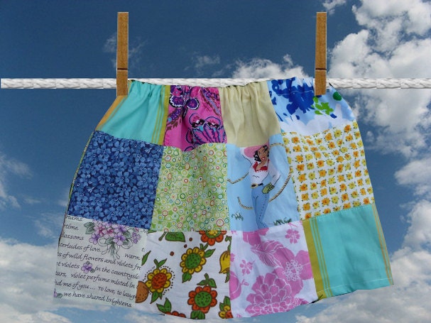 Girls Cowgirl Skirt Patchwork Skirt Handmade Patchwork Skirt Multi Colors Flowers New Vintage Fabric Elastic Waist Unique Clothing Childrens
