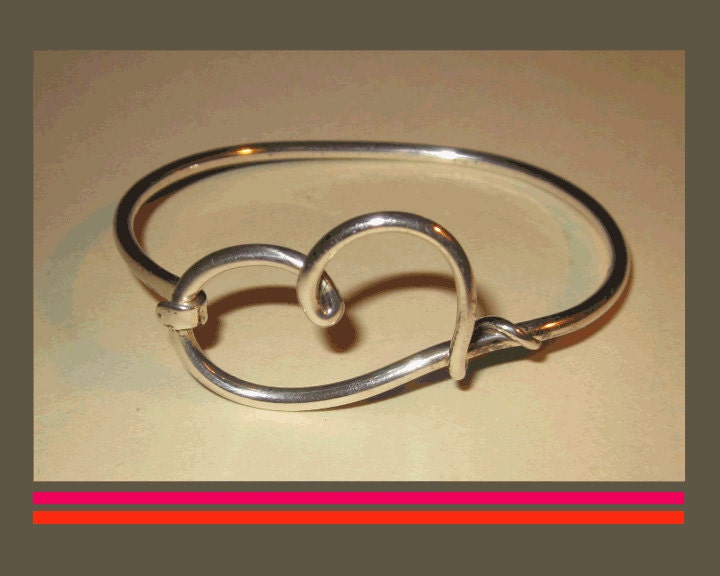 My Modern Heart--Sleek Delicate Heart Bracelet,Modernist Sterling Silver,J.H. Breakell,Vintage Jewelry,Women