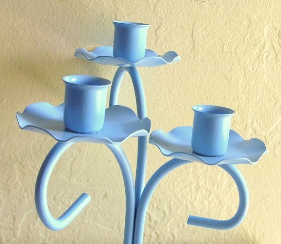 Light Bright Blue Curvy Candelabra Centerpiece for 3 Candles
