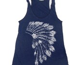 Womens Native American HEADDRESS american apparel Tri-Blend Racerback Tank Top S M L (8 Color Options)
