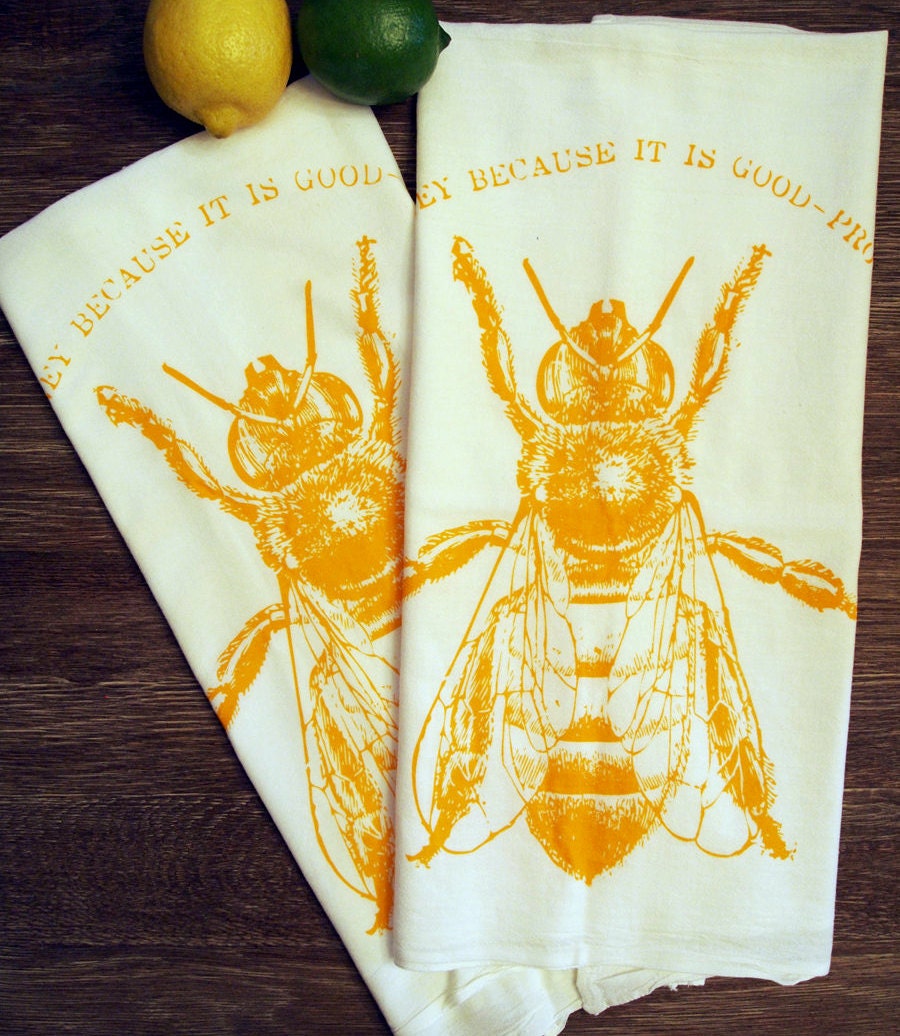 Set of 2 - HONEY BEE - Multi-Purpose Flour Sack Bar Towels - Renewable Natural Cotton