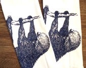 Towel Set of 2 - Tree SLOTH - Multi-Purpose Flour Sack Bar Towels - Renewable Natural Cotton