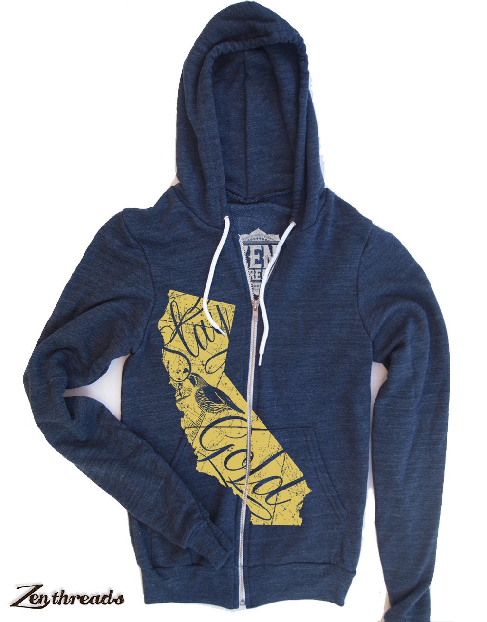 Unisex California STATE Tri-Blend Navy Hoody - American apparel XS S M L XL