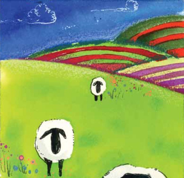 Sheep Rainbow Striped Vermont Hills Greeting Card Blank