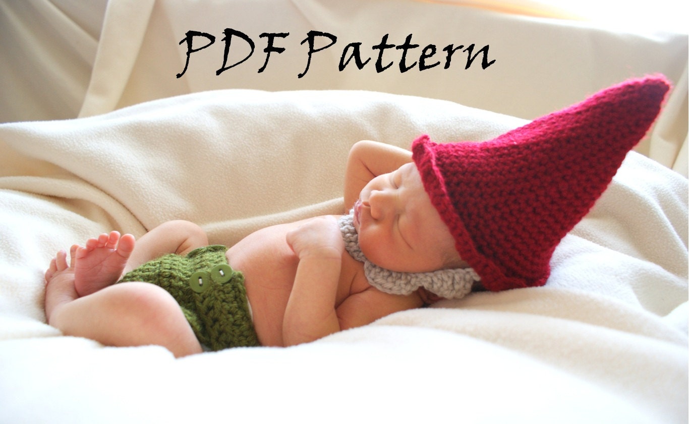 PDF Crochet Pattern for Garden Gnome Newborn Photo Prop