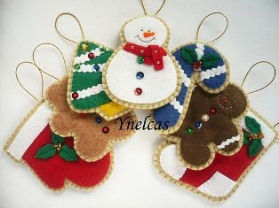 Felt Christmas ornaments, handmade felt Christmas decoration  - set of 7