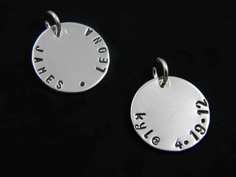 One Hand Stamped Disc - Personalized Jewelry - Hand Stamped Tag - Sterling Silver Charm