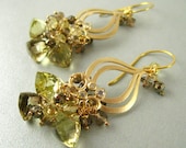 Yellow Gemstone Chandelier Earrings, Bio Quartz, Yellow Quartz and Smokey Quartz