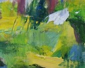 Late Summer ORIGINAL ABSTRACT painting 6 x 6 abstract forest Atlanta summer mauve green yellow