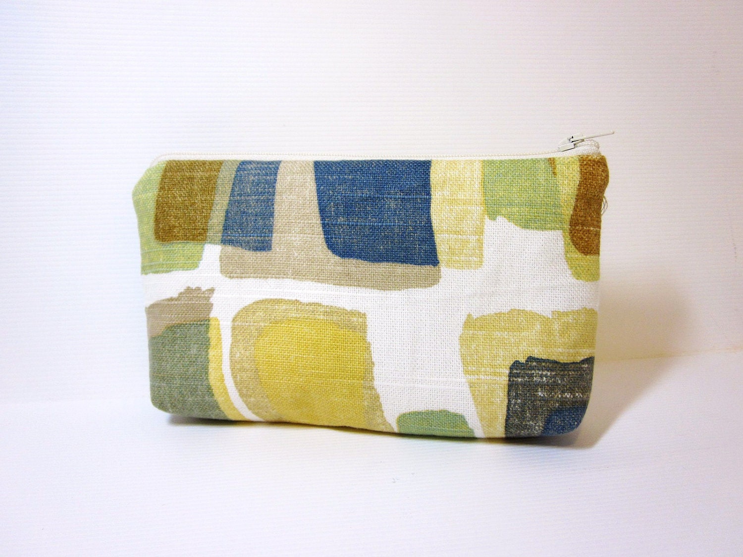 Medium  Zipper Pouch -Gold, Blue, Green Shapes