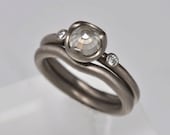 Milky white rose cut diamond engagement ring-18k gold