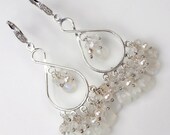 Bridal Jewelry Moonstone Chandelier Earrings Sterling Silver Wire Wrapped Gemstones Blue Flash Luxury Bridal Fashion