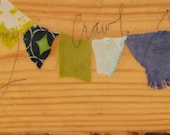 mixed media on woodblock - laundry quilt no. 2