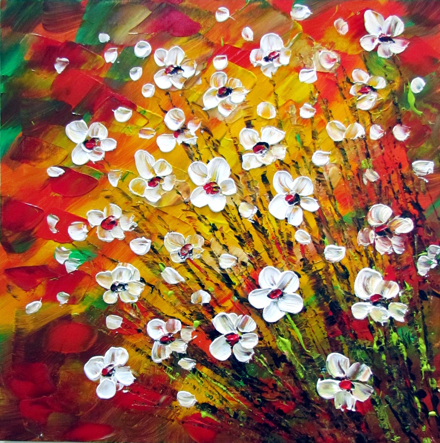 Original Modern Impressionist Flowers Impasto Palette Knife Contemporary Wall Decor Art by Luiza Vizoli