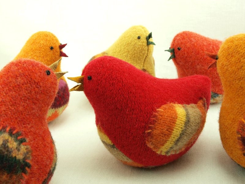 Felt Bird Ornament Eco Friendly Home Decor Bird in Harvest Colors Red and Orange Bird Felted Wool Lamb Wool Stuffing RESERVED FOR LISA