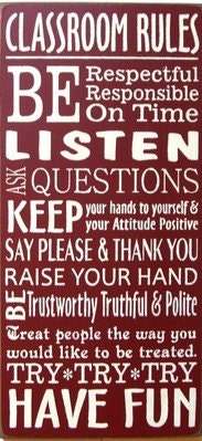 Classroom Rules typography wood sign Great Teacher Gift