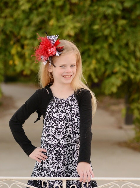 Classic Black and White Damask Pillowcase Dress With Matching Over The Top Bow Free Shipping On All Addional Items