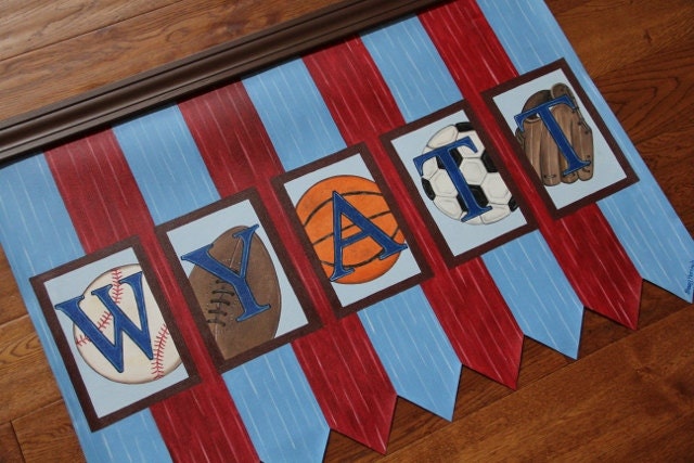 Custom Personalized Boys Sports Soccer Baseball Football Basketball Wall Hanging Art Boys Room Pottery Barn Kids Junior Varsity MVP Bedding