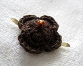 Crochet Lapel Pin, Tiny Men's Beaded Chocolate Brown Buttonhole Suit Flower