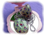 Handpainted leopard Purple and pink Resin glitter necklace/ring Set