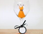 Bridal party wine glass in vivid orange bridesmaid dress design - FREE Personalization and dishwasher safe