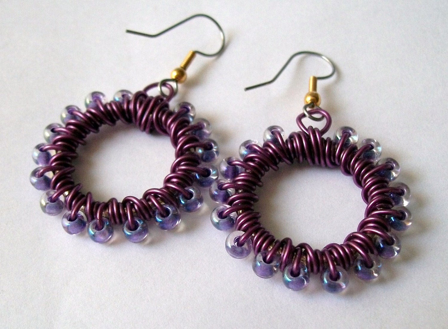 Wire Wrapped Earrings, Beaded Earrings, Upcycled