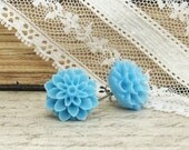 Blue Stud Earrings, Mum Earrings, Hypoallergenic, Flower Stud Earrings, Surgical Steel Studs, Chrysanthemum Earrings