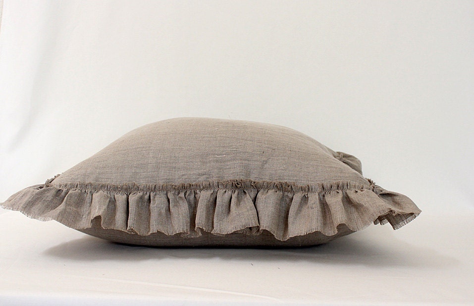 LILY...EURO SHAM .. with frayed ruffle... Natural Linen