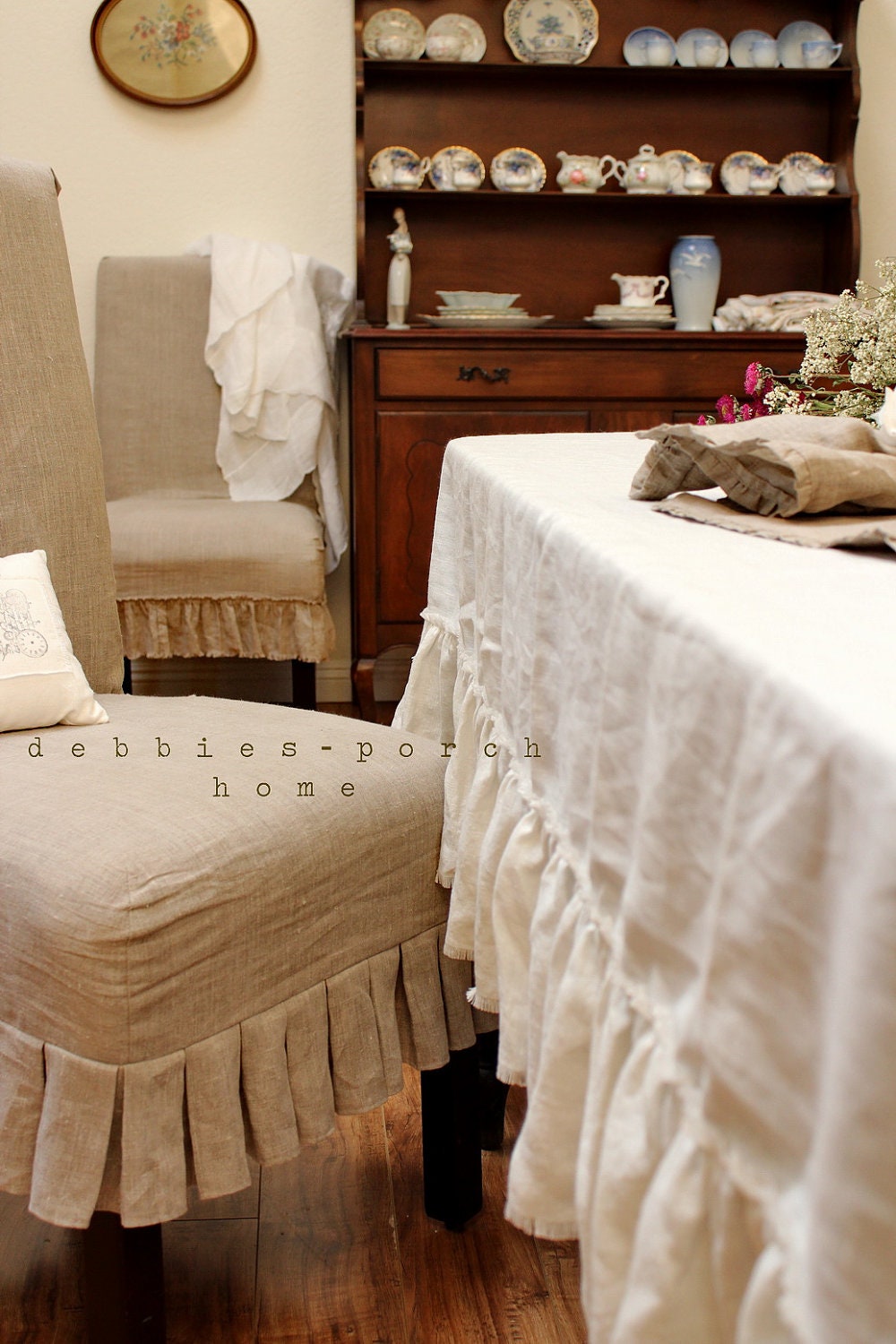 TABLE CLOTH...linen with frayed ruffle "Lilly"