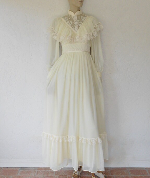 Vintage Maxi Hippie Dress, 60/70's Bohemian Prairie Maxi Dress