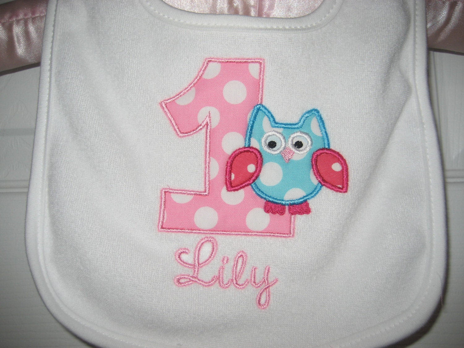 Boutique owl birthday bib monogrammed