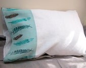 Wild Bird Feathers Hand Printed Linen Bed Pillow Case