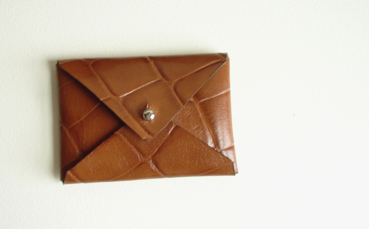 upcycled brown embossed Leather card case