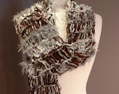 S'More - Knit Chocolate, White, Grey, Cream novelty fiber scarf for women and teens by rockpaperscissorsetc