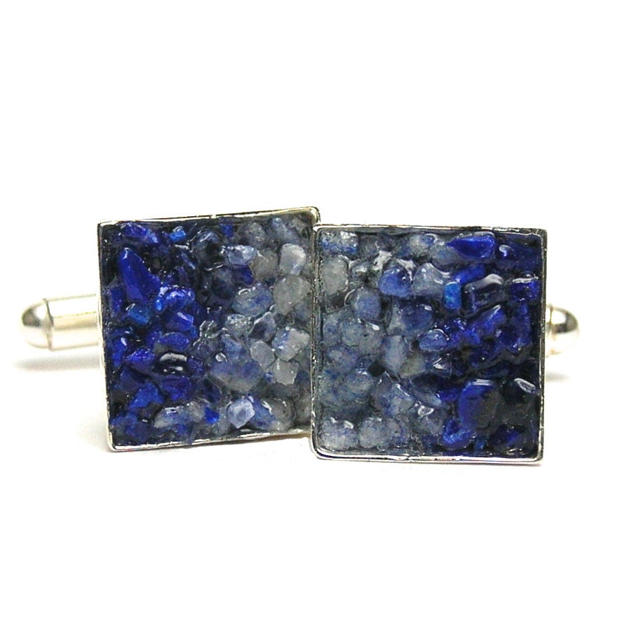 Cuff Links - Gemstone Mosaics Lapis, Sodalite and Angelite - Gift for Him, Wedding, Special Occasions