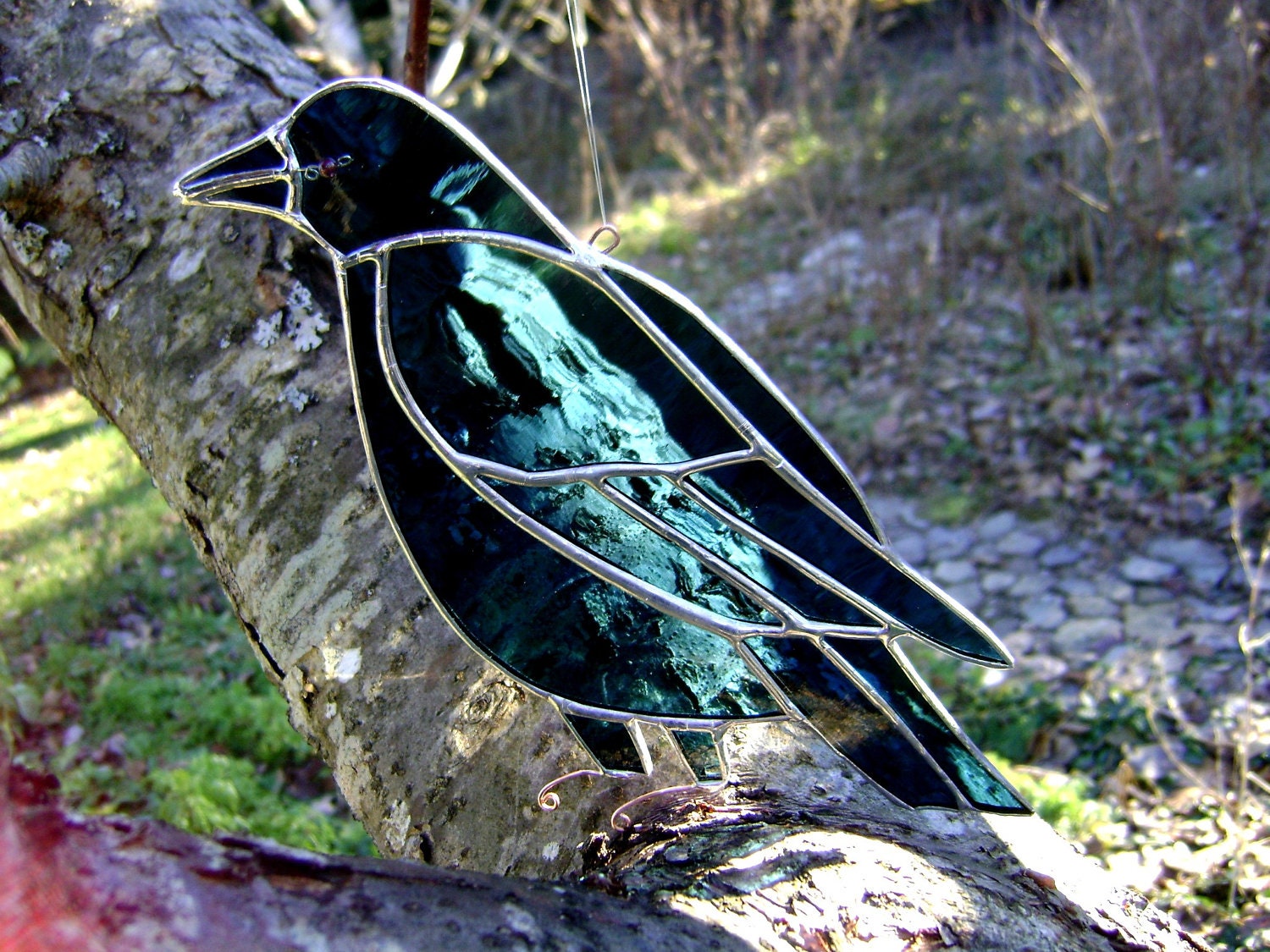 Crow Raven Stained Glass Suncatcher Valentines Mothers Day Pagan Easter Christmas Equinox Spring Never More Poe Wedding Housewarming