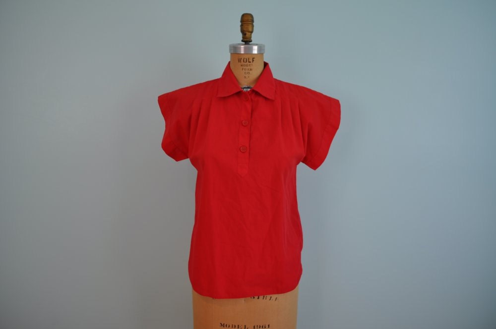 vintage 1980s shirt red collared short sleeve M
