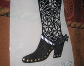 Black Boot Heat Transfer with Clear Bling n Silver & Brass Nailhead Sequins for the Cowgirl at Heart