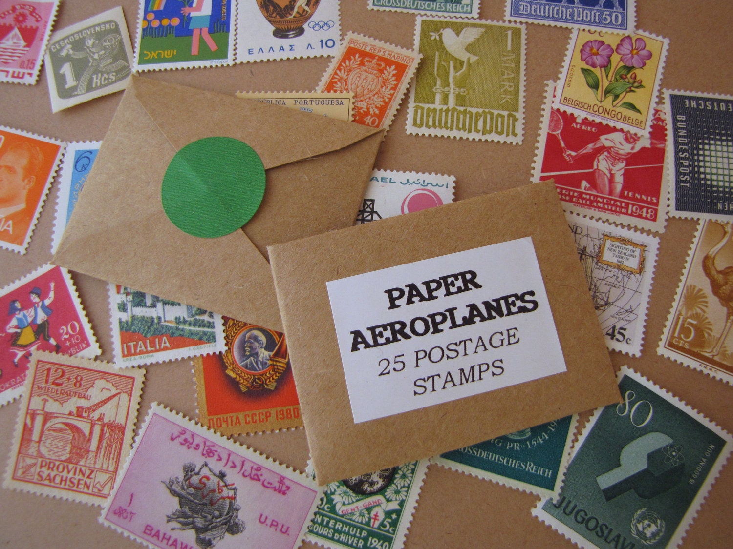 25 Unused Vintage Worldwide Postage Stamps in Handmade Envelope for Gift Giving Vintage