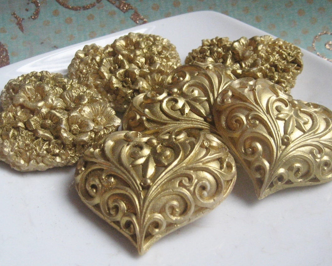 Gold Soap Hearts -  Gift Boxed Soap, Guest Soap, Soap Favors