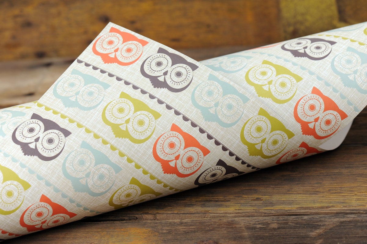 Gift Wrap Paper Retro Owl - Wrapping Paper Vintage Modern