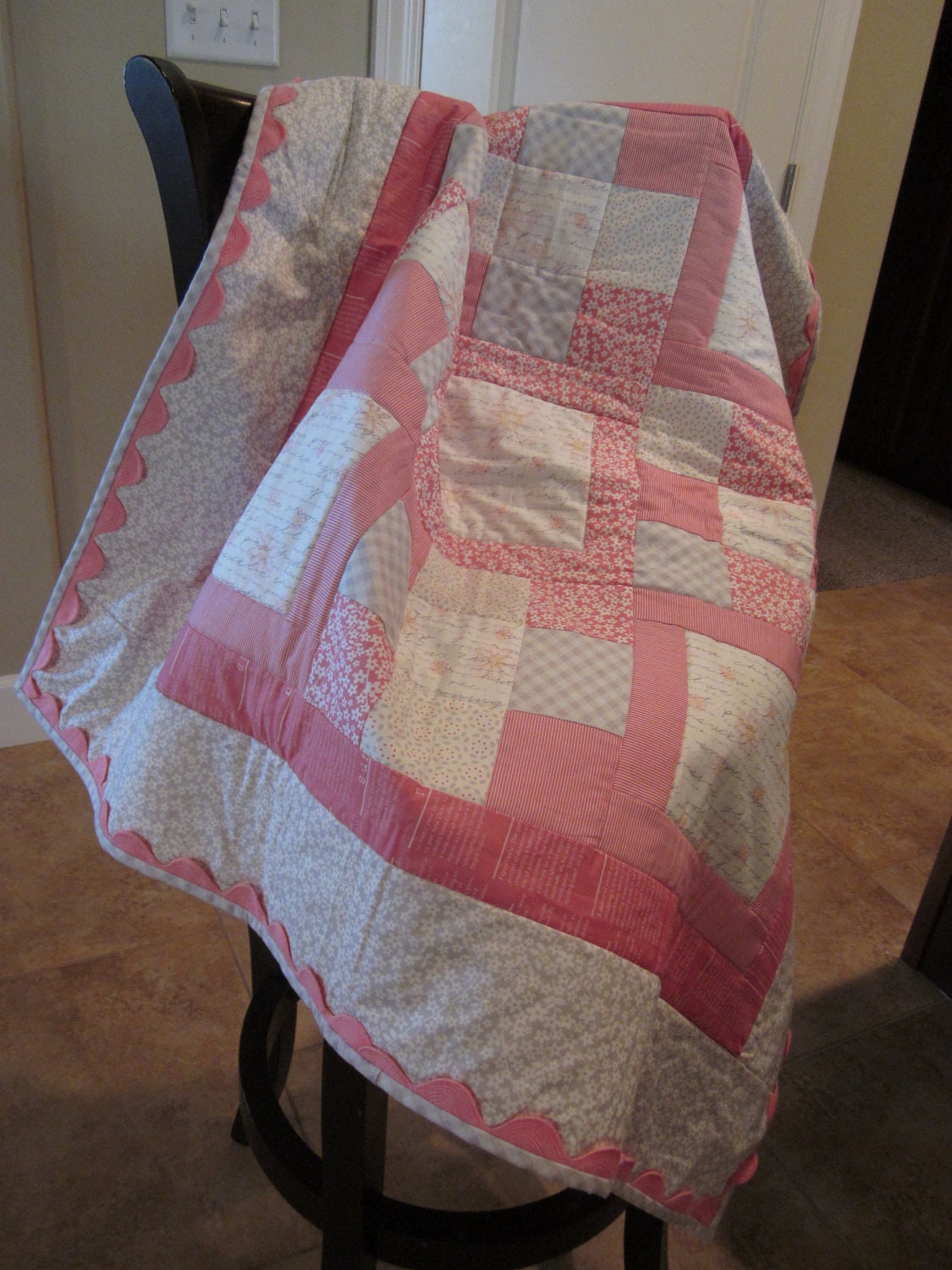 Handmade Baby Girl Quilt- Pink and Grey