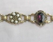 Rare Dragon, Amethyst, Faux Pearl, Green Cab, Link Bracelet